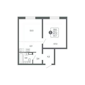 2-к квартира, вторичка, 48м2, 4/17 этаж