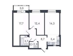 3-к квартира, вторичка, 68м2, 11/16 этаж