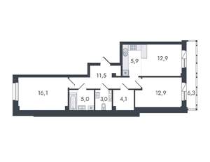3-к квартира, вторичка, 78м2, 13/16 этаж