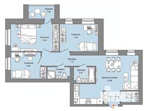 3-к квартира, строящийся дом, 83м2, 1/4 этаж