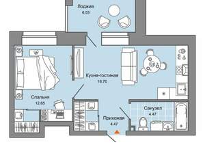 1-к квартира, вторичка, 42м2, 4/8 этаж