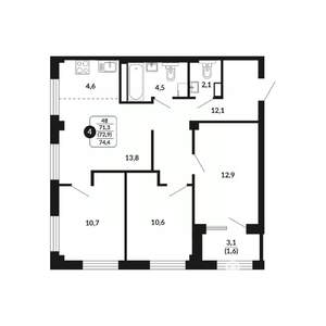 4-к квартира, вторичка, 73м2, 10/17 этаж