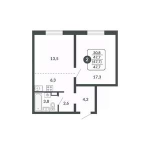 2-к квартира, вторичка, 48м2, 10/17 этаж