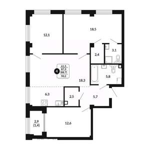 4-к квартира, вторичка, 89м2, 2/17 этаж