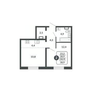 2-к квартира, вторичка, 39м2, 17/17 этаж