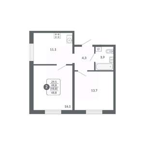 2-к квартира, вторичка, 49м2, 9/17 этаж