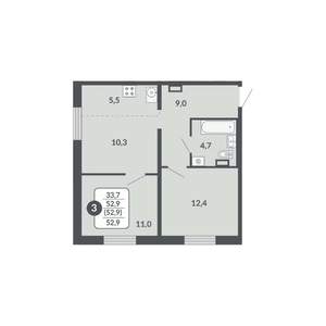 3-к квартира, вторичка, 53м2, 14/17 этаж