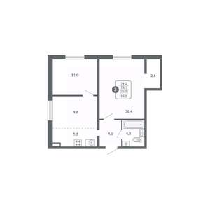 3-к квартира, вторичка, 55м2, 9/17 этаж