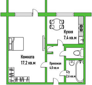 1-к квартира, вторичка, 34м2, 1/9 этаж