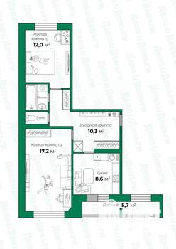 2-к квартира, вторичка, 56м2, 4/5 этаж