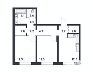 2-к квартира, вторичка, 59м2, 1/16 этаж