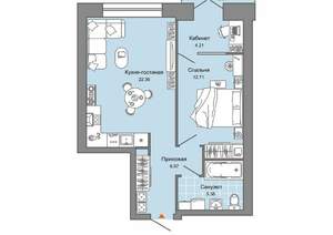 1-к квартира, вторичка, 52м2, 4/8 этаж