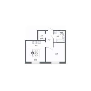 2-к квартира, вторичка, 39м2, 13/17 этаж