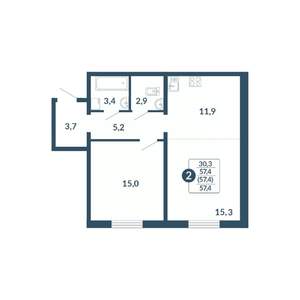2-к квартира, вторичка, 57м2, 2/17 этаж