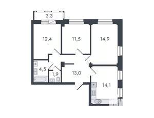3-к квартира, вторичка, 76м2, 4/16 этаж