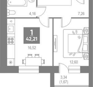 1-к квартира, вторичка, 42м2, 3/4 этаж