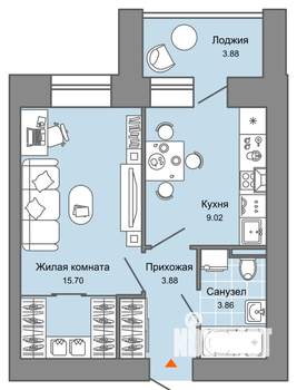 1-к квартира, вторичка, 34м2, 1/7 этаж