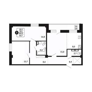 3-к квартира, вторичка, 81м2, 6/18 этаж