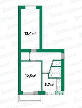 2-к квартира, вторичка, 44м2, 3/5 этаж