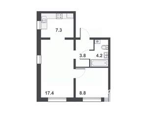2-к квартира, вторичка, 42м2, 11/16 этаж