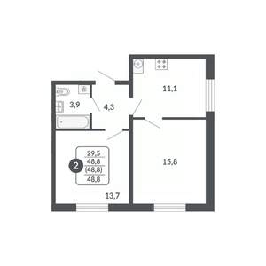 2-к квартира, вторичка, 49м2, 7/17 этаж