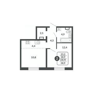 2-к квартира, вторичка, 39м2, 15/17 этаж