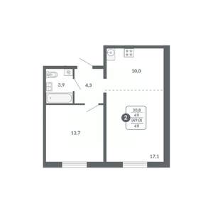 2-к квартира, вторичка, 49м2, 4/17 этаж