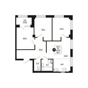 4-к квартира, вторичка, 68м2, 6/17 этаж