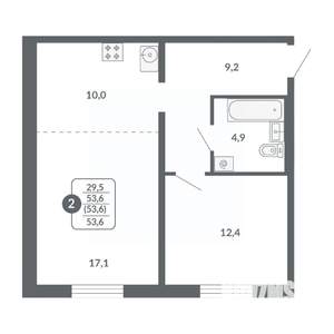 2-к квартира, вторичка, 54м2, 2/17 этаж