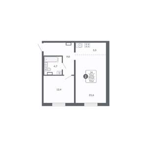 2-к квартира, вторичка, 53м2, 17/17 этаж