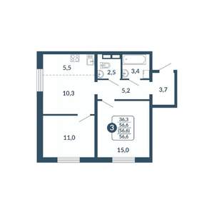 3-к квартира, вторичка, 57м2, 3/17 этаж