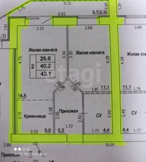 2-к квартира, вторичка, 43м2, 14/14 этаж