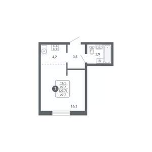 Студия квартира, вторичка, 28м2, 3/17 этаж