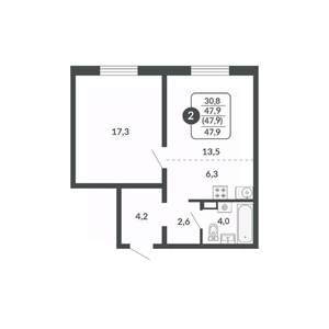 2-к квартира, вторичка, 48м2, 2/17 этаж