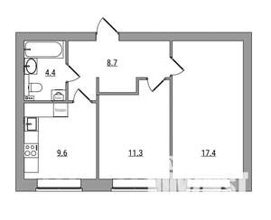 2-к квартира, вторичка, 51м2, 1/6 этаж