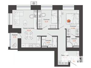 2-к квартира, вторичка, 62м2, 2/9 этаж