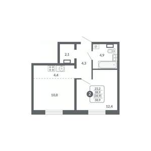 2-к квартира, вторичка, 39м2, 5/17 этаж