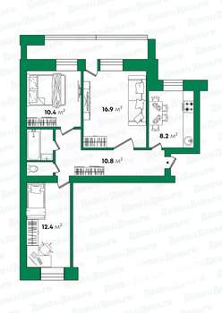 3-к квартира, вторичка, 67м2, 9/10 этаж