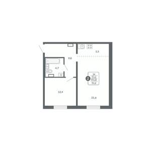 2-к квартира, вторичка, 53м2, 14/17 этаж