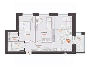 2-к квартира, строящийся дом, 62м2, 5/6 этаж