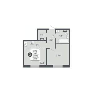 2-к квартира, вторичка, 39м2, 17/17 этаж