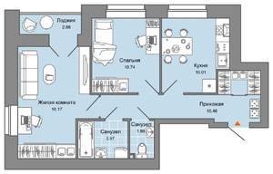 2-к квартира, вторичка, 55м2, 7/8 этаж