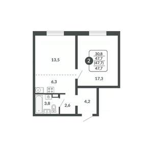 2-к квартира, вторичка, 48м2, 5/17 этаж