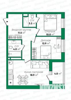 3-к квартира, вторичка, 61м2, 12/16 этаж