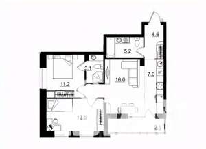 3-к квартира, строящийся дом, 62м2, 6/11 этаж