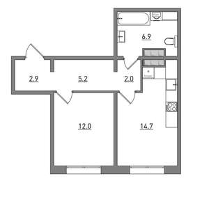 1-к квартира, вторичка, 44м2, 1/16 этаж