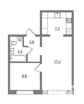 2-к квартира, вторичка, 42м2, 9/16 этаж