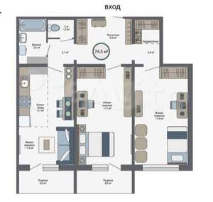 3-к квартира, вторичка, 75м2, 1/18 этаж