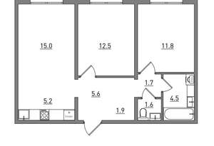 3-к квартира, вторичка, 60м2, 1/16 этаж