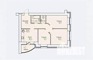 3-к квартира, строящийся дом, 65м2, 12/14 этаж